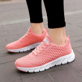 Women's Breathable Knit Sneakers - Lightweight Low Top Walking Shoes