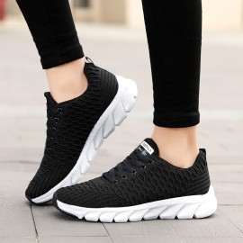 Women's Breathable Knit Sneakers - Lightweight Low Top Walking Shoes