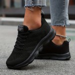 Women's Breathable Knit Sneakers - Lightweight Casual Lace Up Outdoor Sport Shoes