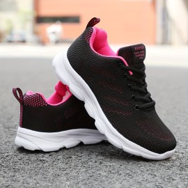 Women's Breathable Knit Sneakers - Lightweight Casual Lace Up Outdoor Sport Shoes