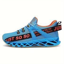 Men's Trendy Woven Knit Breathable Blade Type Sneakers With Good Shock Absorption, Comfy Non Slip Lace Up Durable Shoes For Men's Outdoor Activities