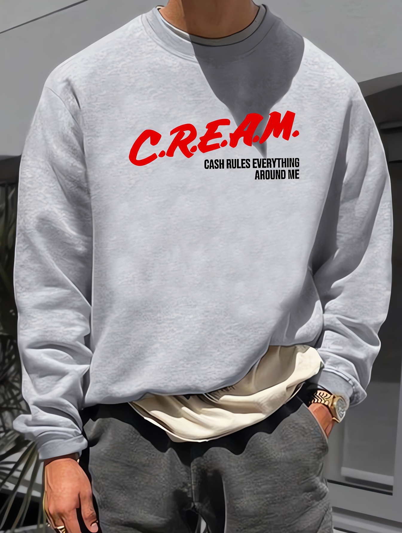 cream and cash rules everything around me print clothes cool long sleeve sweatshirt for men mens casual pullover top for fall and winter as gifts details 5