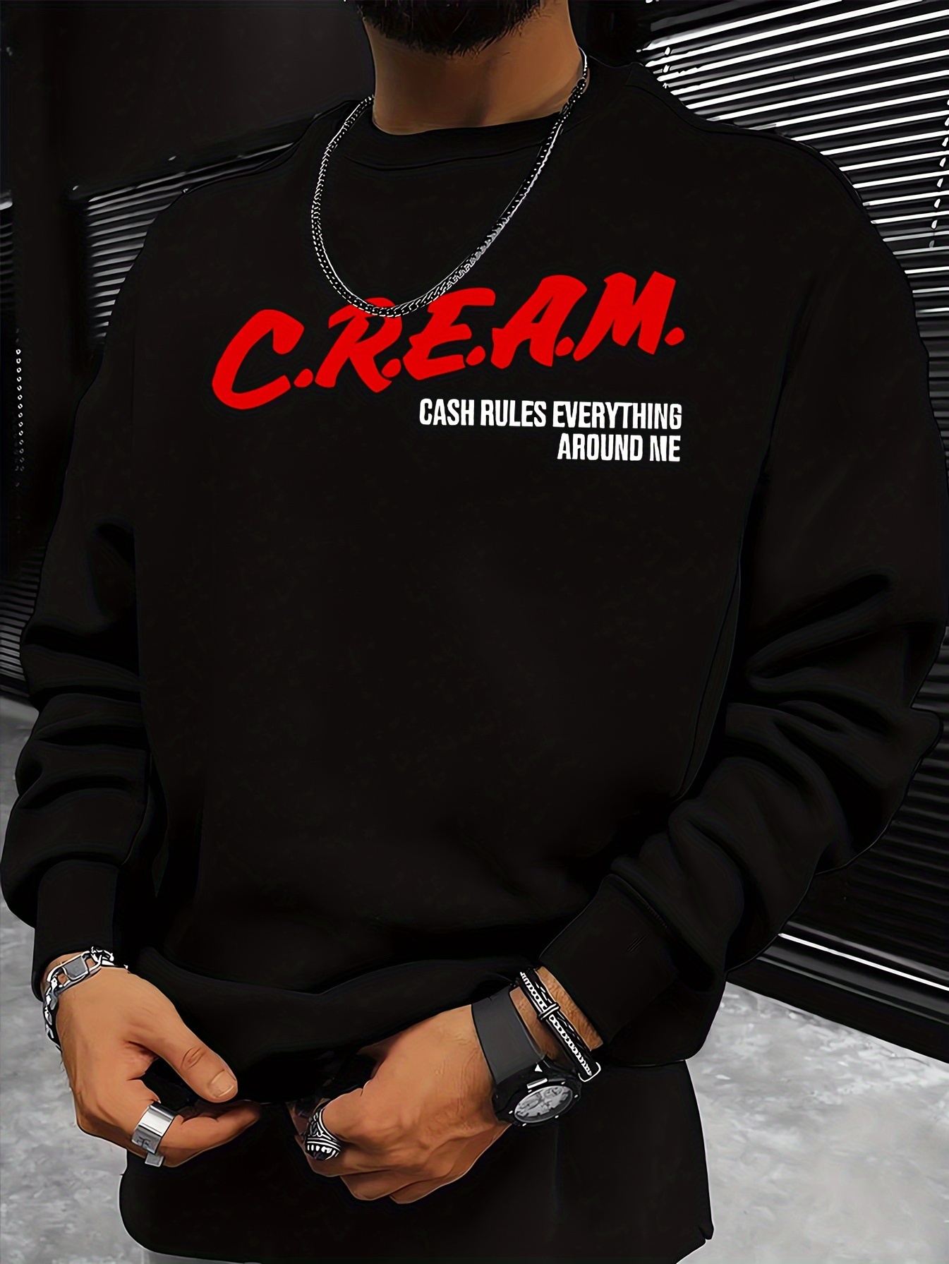 cream and cash rules everything around me print clothes cool long sleeve sweatshirt for men mens casual pullover top for fall and winter as gifts details 11