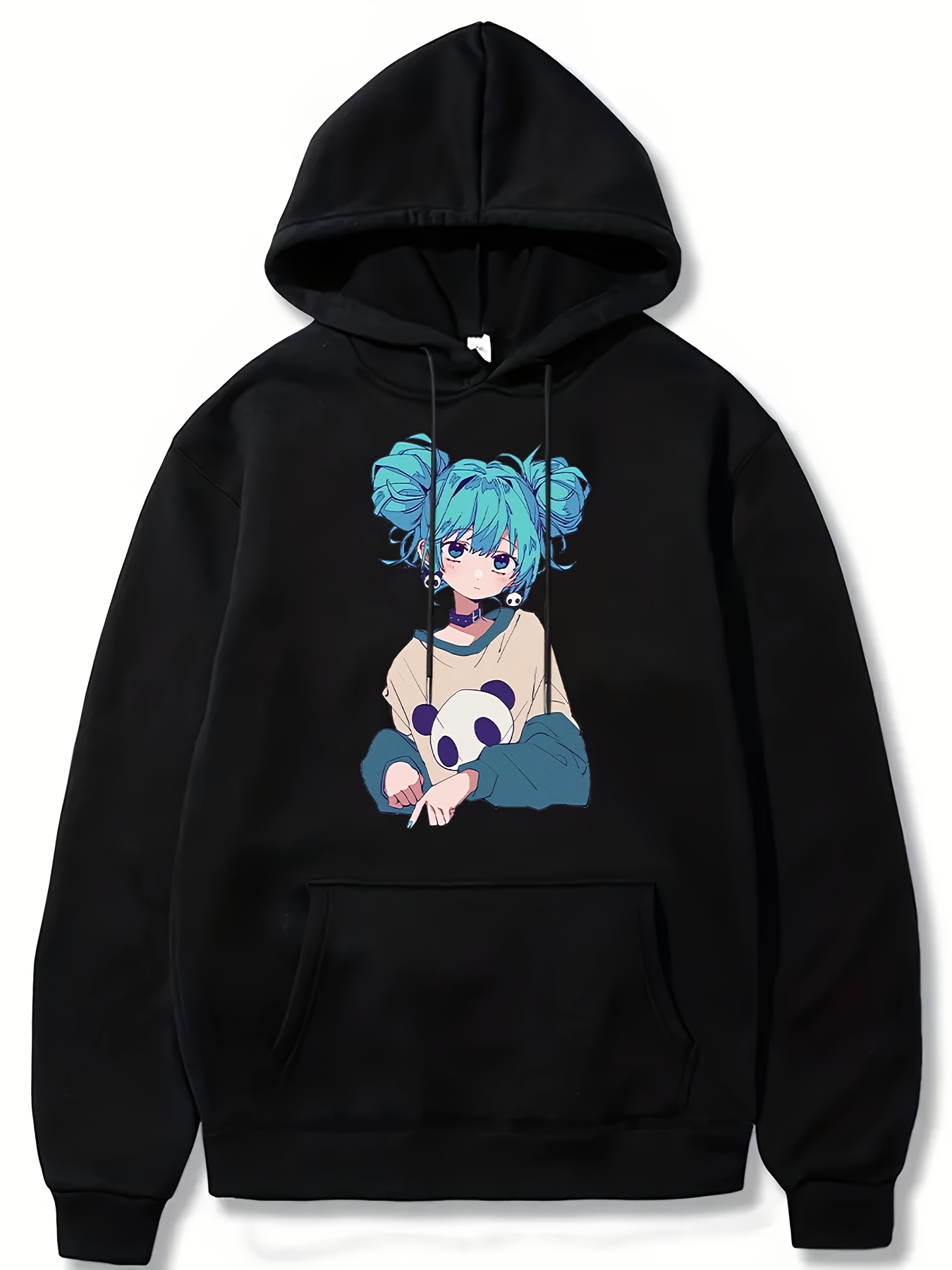 anime girl pattern hoodie with kangaroo pocket mens casual stretch pullover hooded sweatshirt details 16