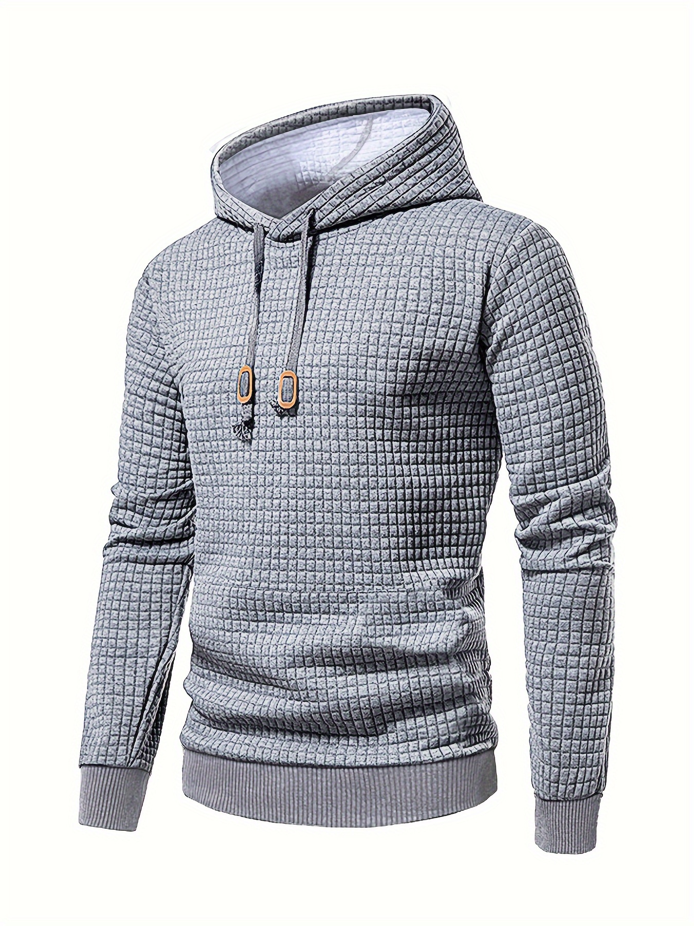 waffle pattern solid hoodie cool hoodies for men mens casual pullover hooded sweatshirt with kangaroo pocket streetwear for winter fall as gifts details 0