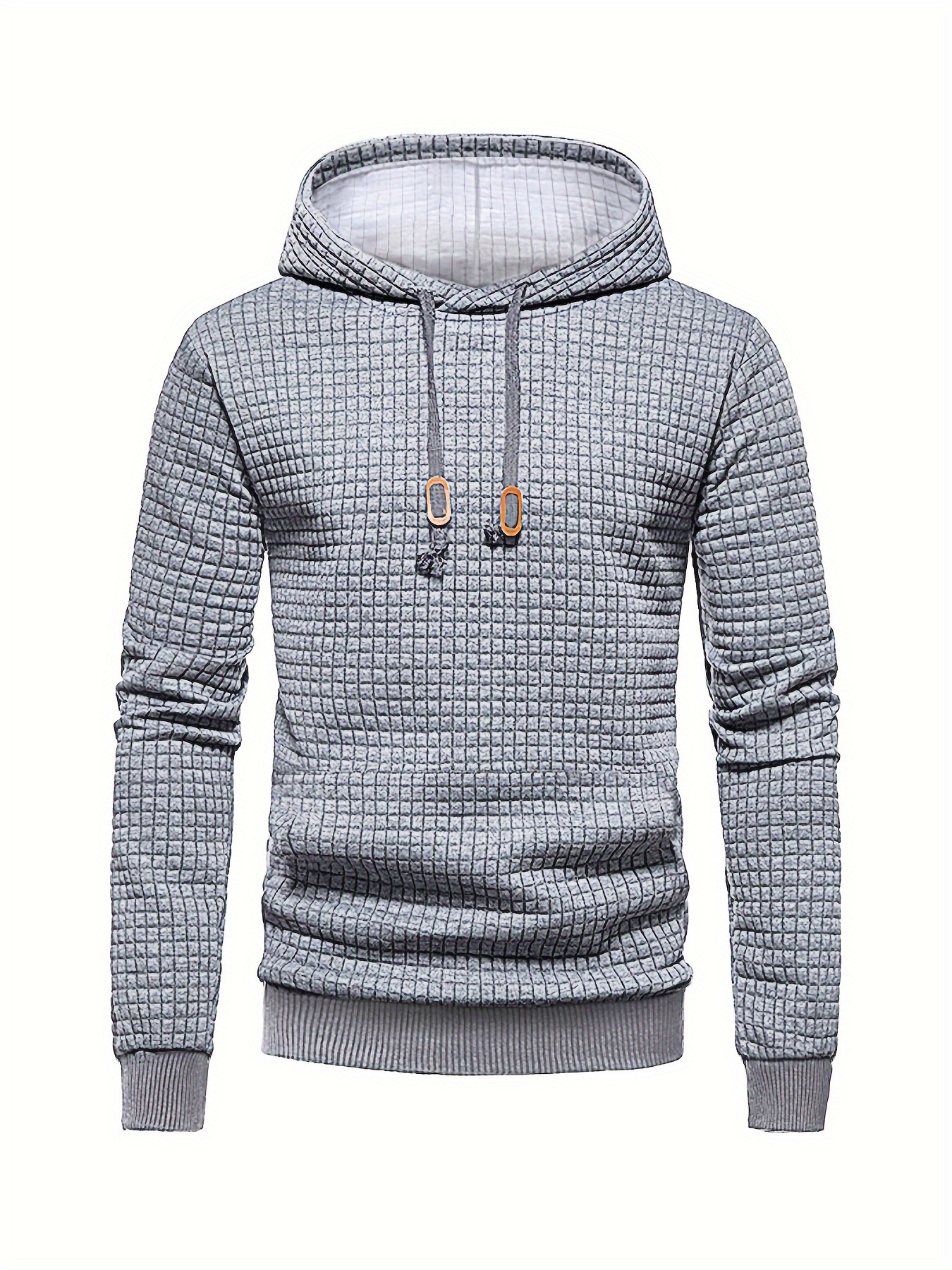 waffle pattern solid hoodie cool hoodies for men mens casual pullover hooded sweatshirt with kangaroo pocket streetwear for winter fall as gifts details 2