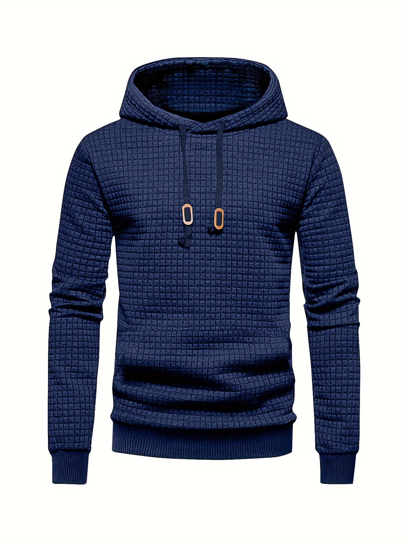 waffle pattern solid hoodie cool hoodies for men mens casual pullover hooded sweatshirt with kangaroo pocket streetwear for winter fall as gifts details 15