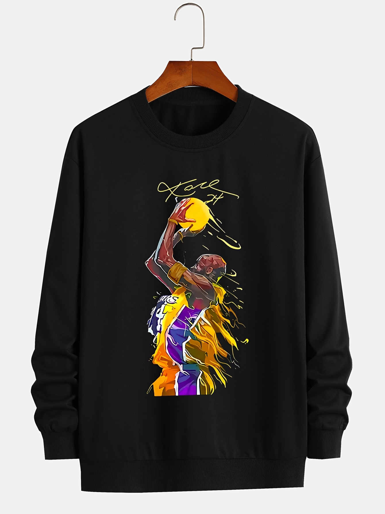 fashionable mens casual basketball player pattern print long sleeve round neck pullover sweatshirt suitable for outdoor sports for autumn and winter can be paired with hip hop necklace as gifts details 5