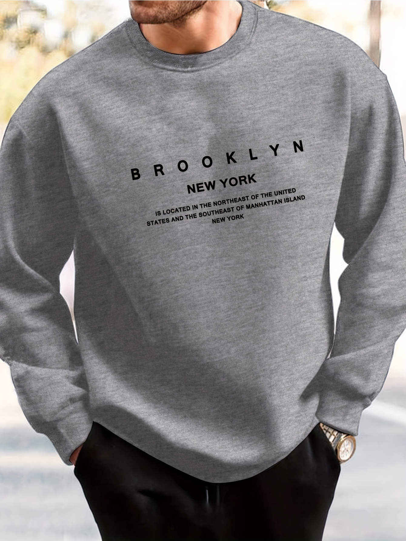 brooklyn new york print fashionable mens casual long sleeve crew neck pullover sweatshirt suitable for outdoor sports for autumn spring can be paired with hip hop necklace as gifts details 0