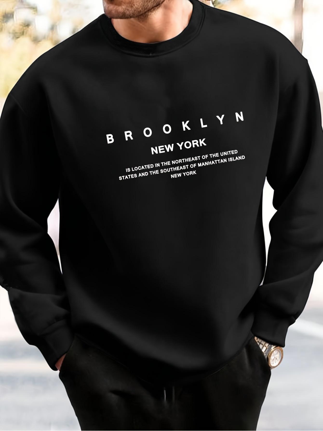 brooklyn new york print fashionable mens casual long sleeve crew neck pullover sweatshirt suitable for outdoor sports for autumn spring can be paired with hip hop necklace as gifts details 5