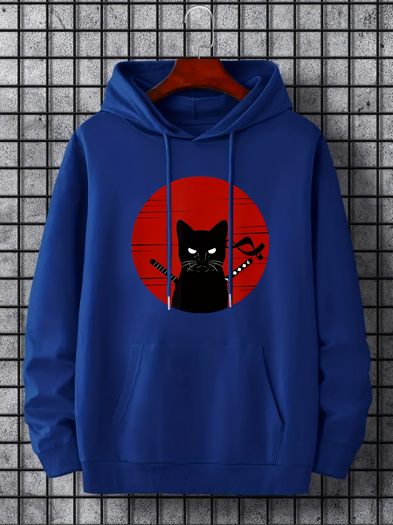 ninja cat print hoodie cool hoodies for men mens casual graphic design pullover hooded sweatshirt with kangaroo pocket streetwear for winter fall as gifts details 25