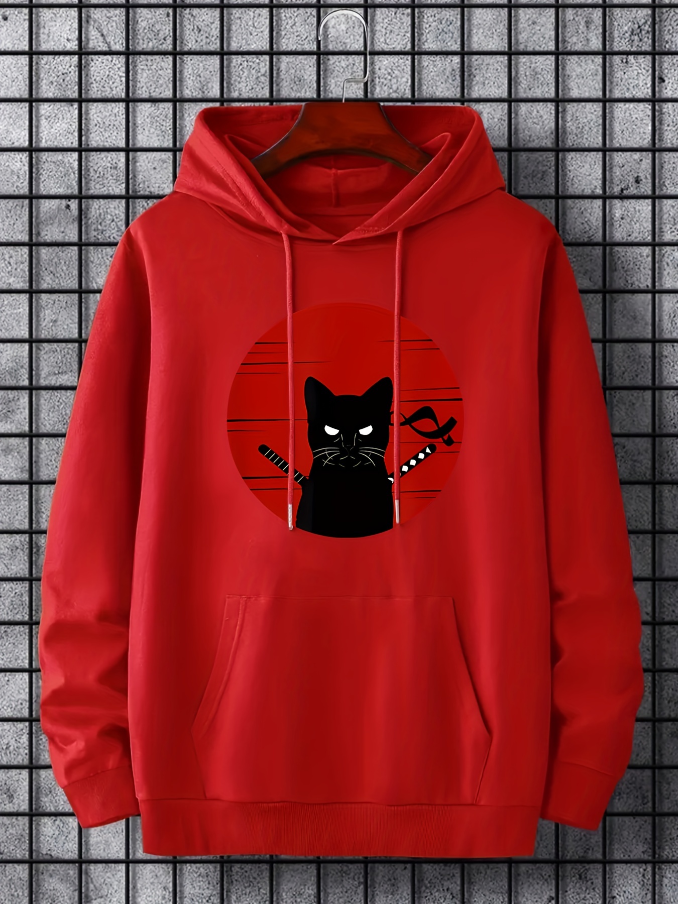 ninja cat print hoodie cool hoodies for men mens casual graphic design pullover hooded sweatshirt with kangaroo pocket streetwear for winter fall as gifts details 36