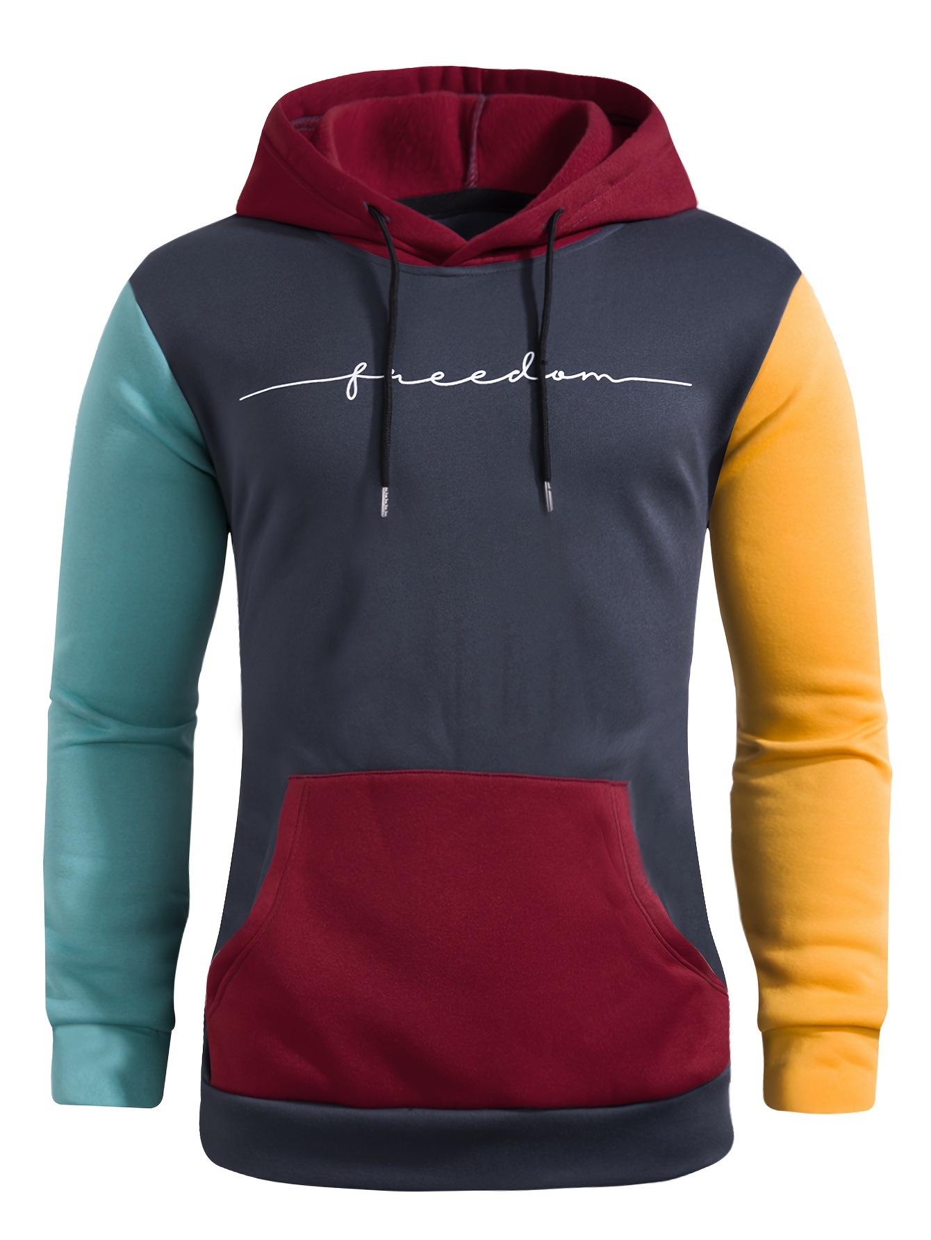 color block cool hoodies for men mens casual graphic design pullover hooded sweatshirt with kangaroo pocket streetwear for winter fall as gifts details 0