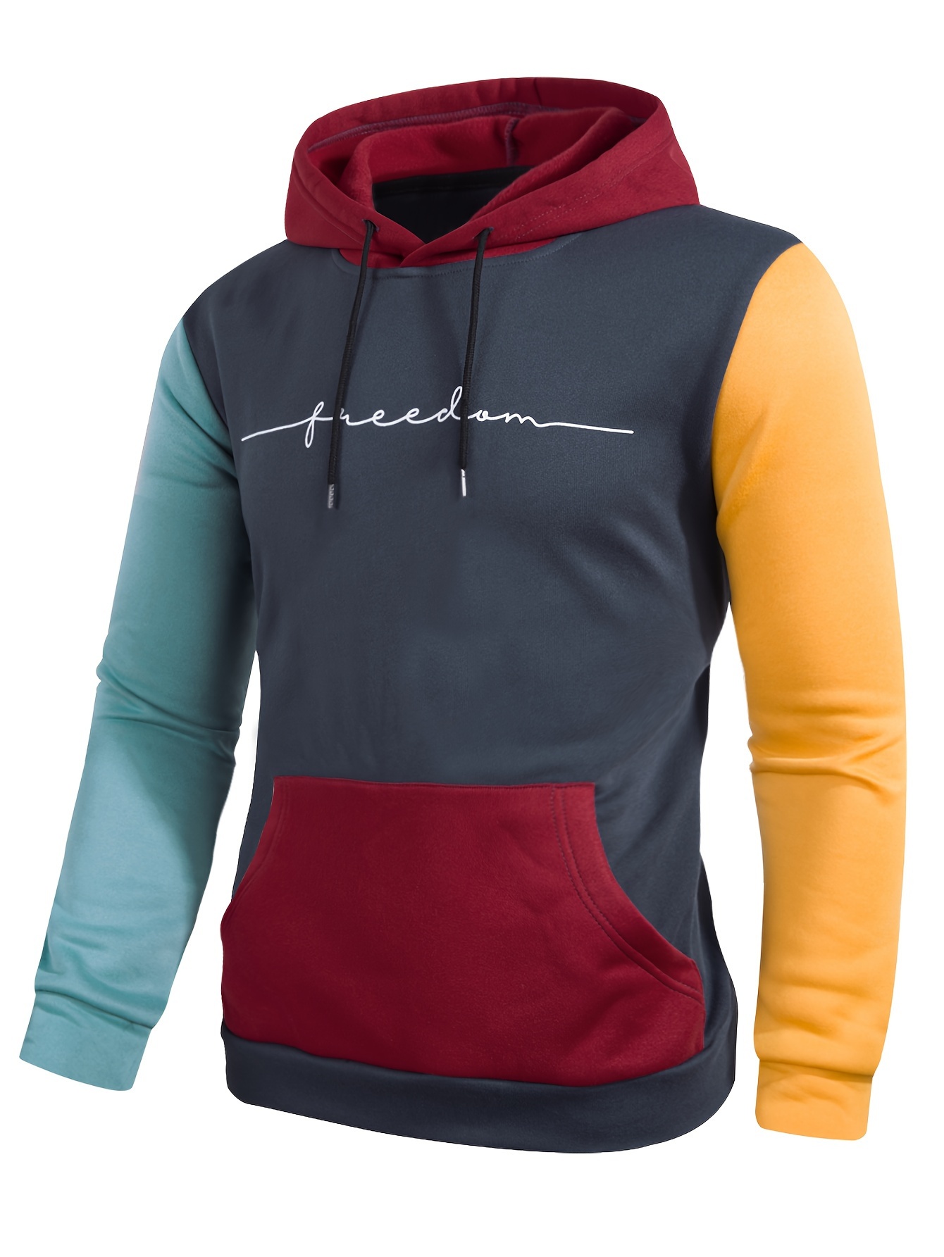 color block cool hoodies for men mens casual graphic design pullover hooded sweatshirt with kangaroo pocket streetwear for winter fall as gifts details 5