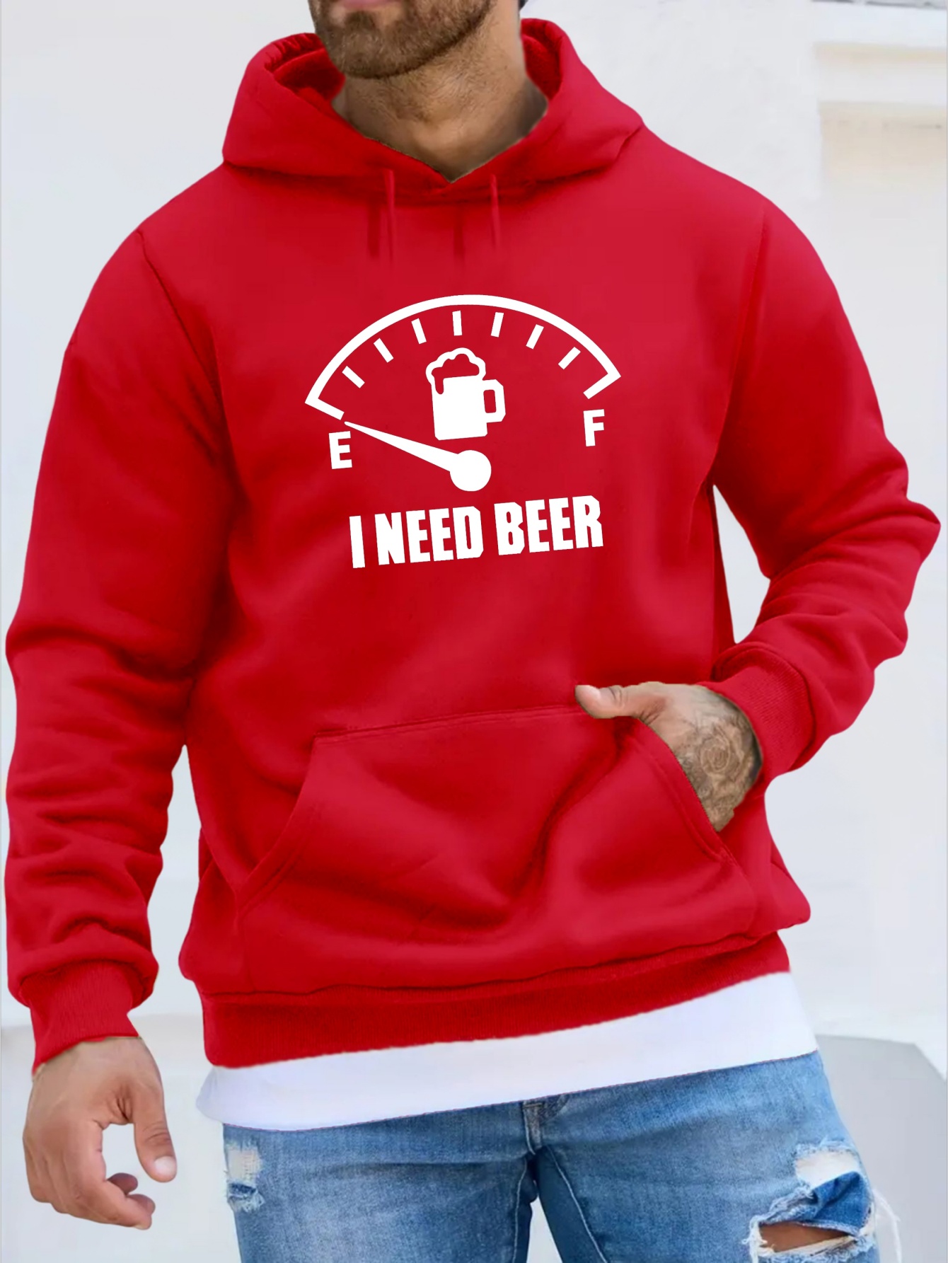 i need beer print kangaroo pocket fleece sweatshirt hoodie pullover fashion street style long sleeve sports tops graphic pullover shirts for men autumn winter gifts details 0