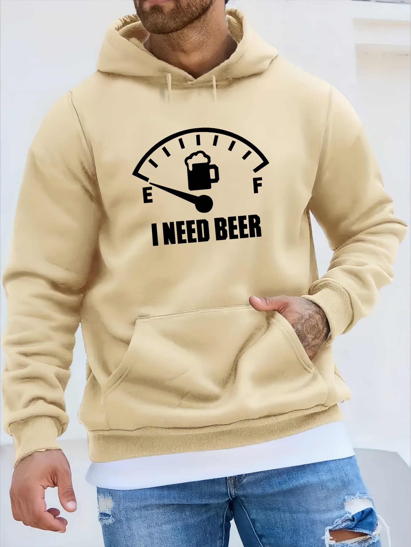 i need beer print kangaroo pocket fleece sweatshirt hoodie pullover fashion street style long sleeve sports tops graphic pullover shirts for men autumn winter gifts details 7