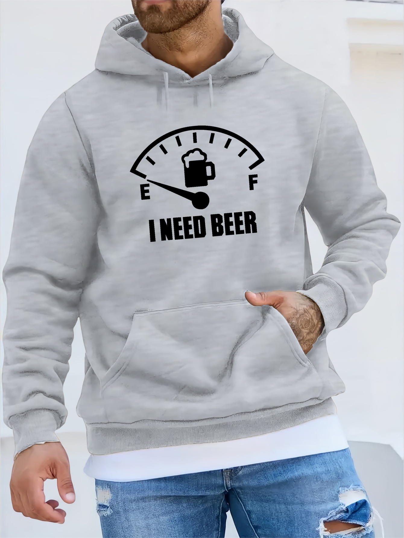 i need beer print kangaroo pocket fleece sweatshirt hoodie pullover fashion street style long sleeve sports tops graphic pullover shirts for men autumn winter gifts details 13