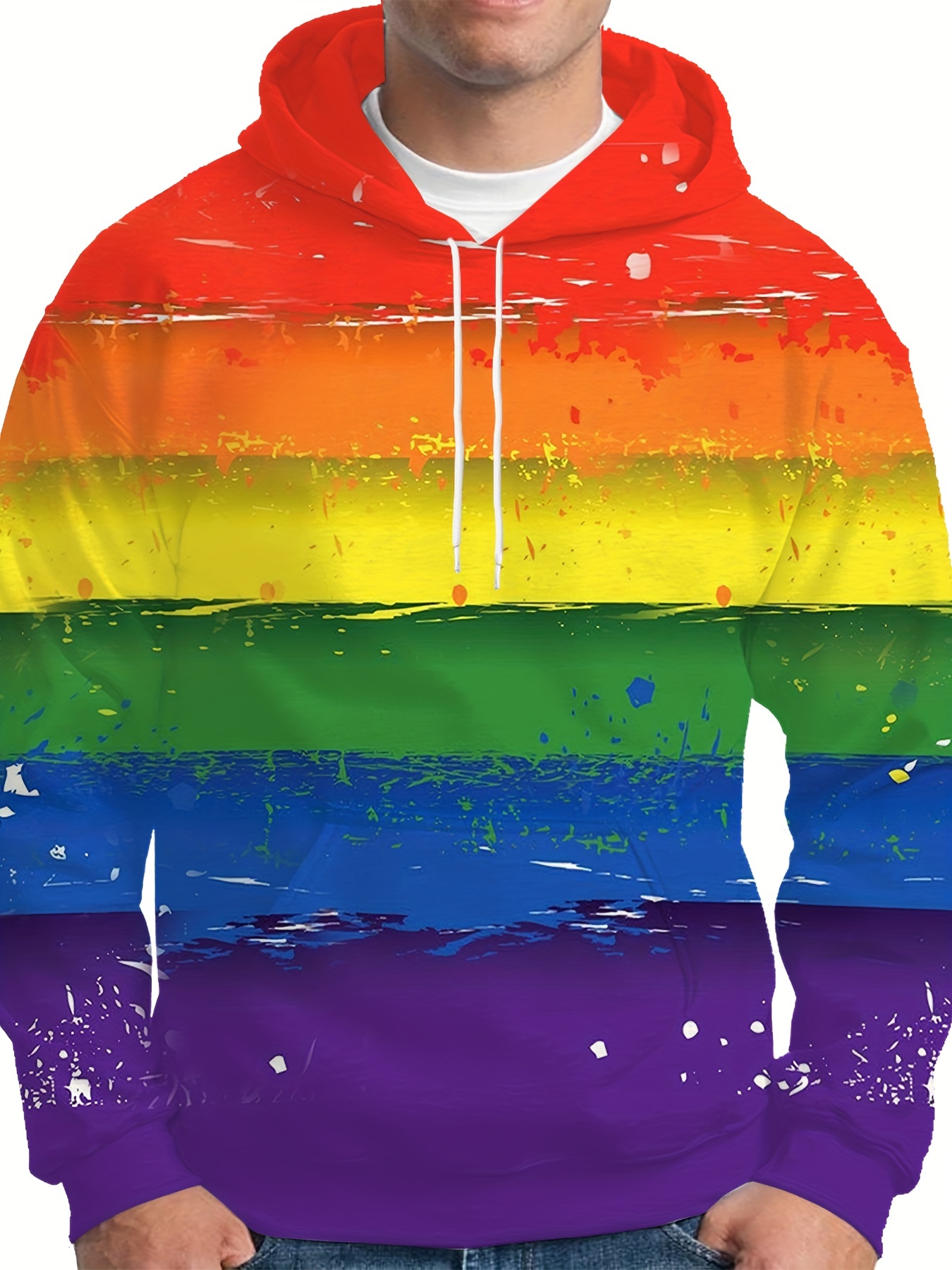 new popular lgbt rainbow flag pattern print mens long sleeve hoodies street casual sports and fashionable with kangaroo pocket sweatshirt suitable for outdoor sports for autumn and sp details 2