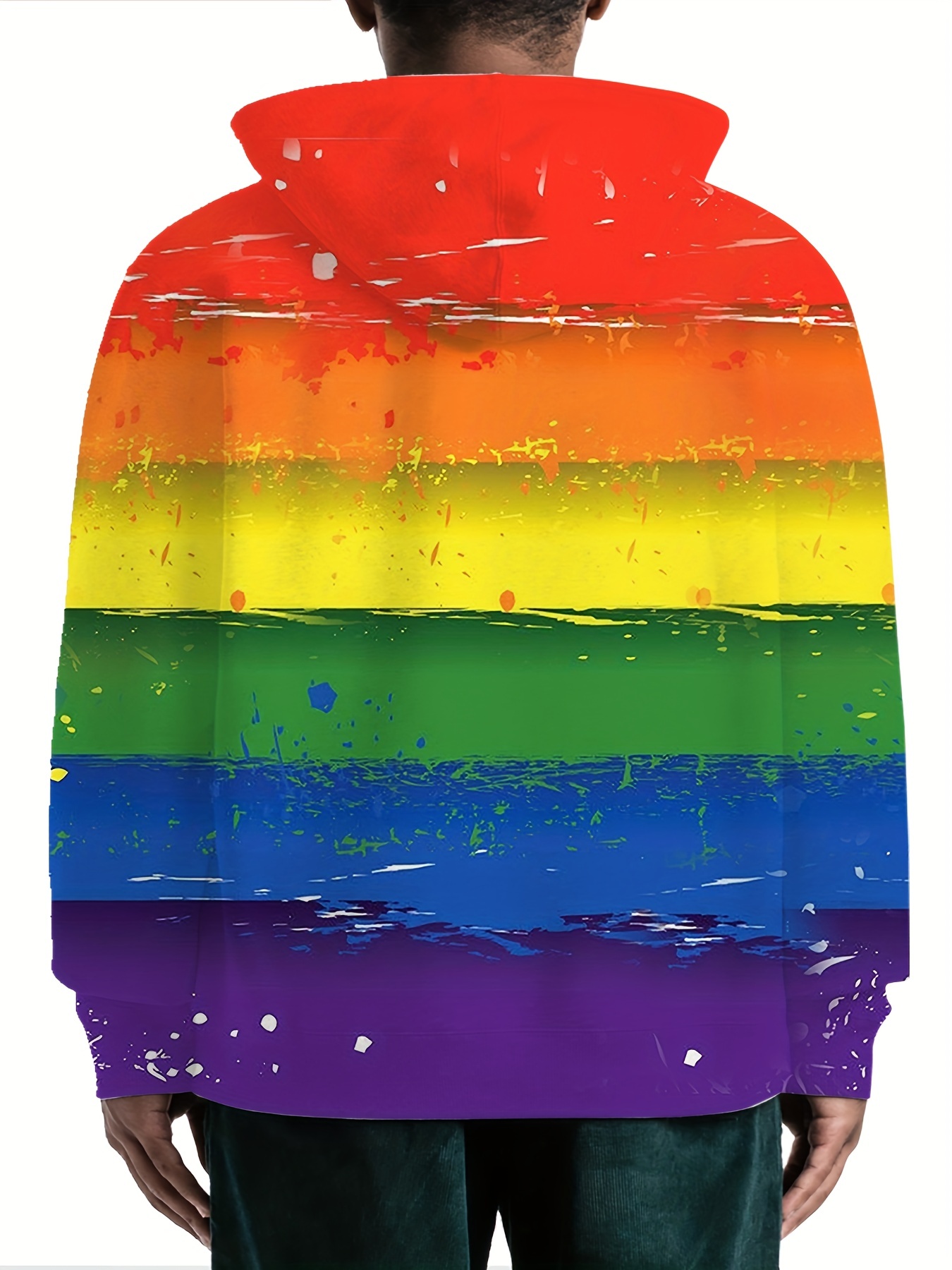 new popular lgbt rainbow flag pattern print mens long sleeve hoodies street casual sports and fashionable with kangaroo pocket sweatshirt suitable for outdoor sports for autumn and sp details 3