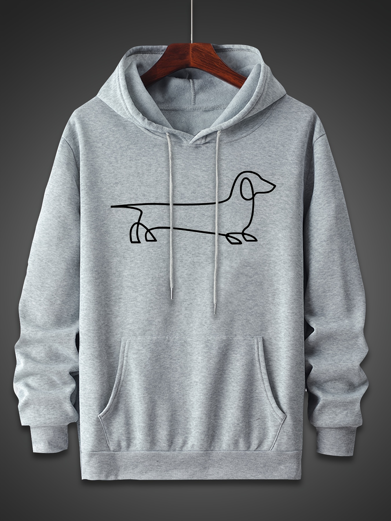 dog sketch pattern mens trendy comfy hoodie casual slightly stretch breathable hooded sweatshirt for outdoor details 20