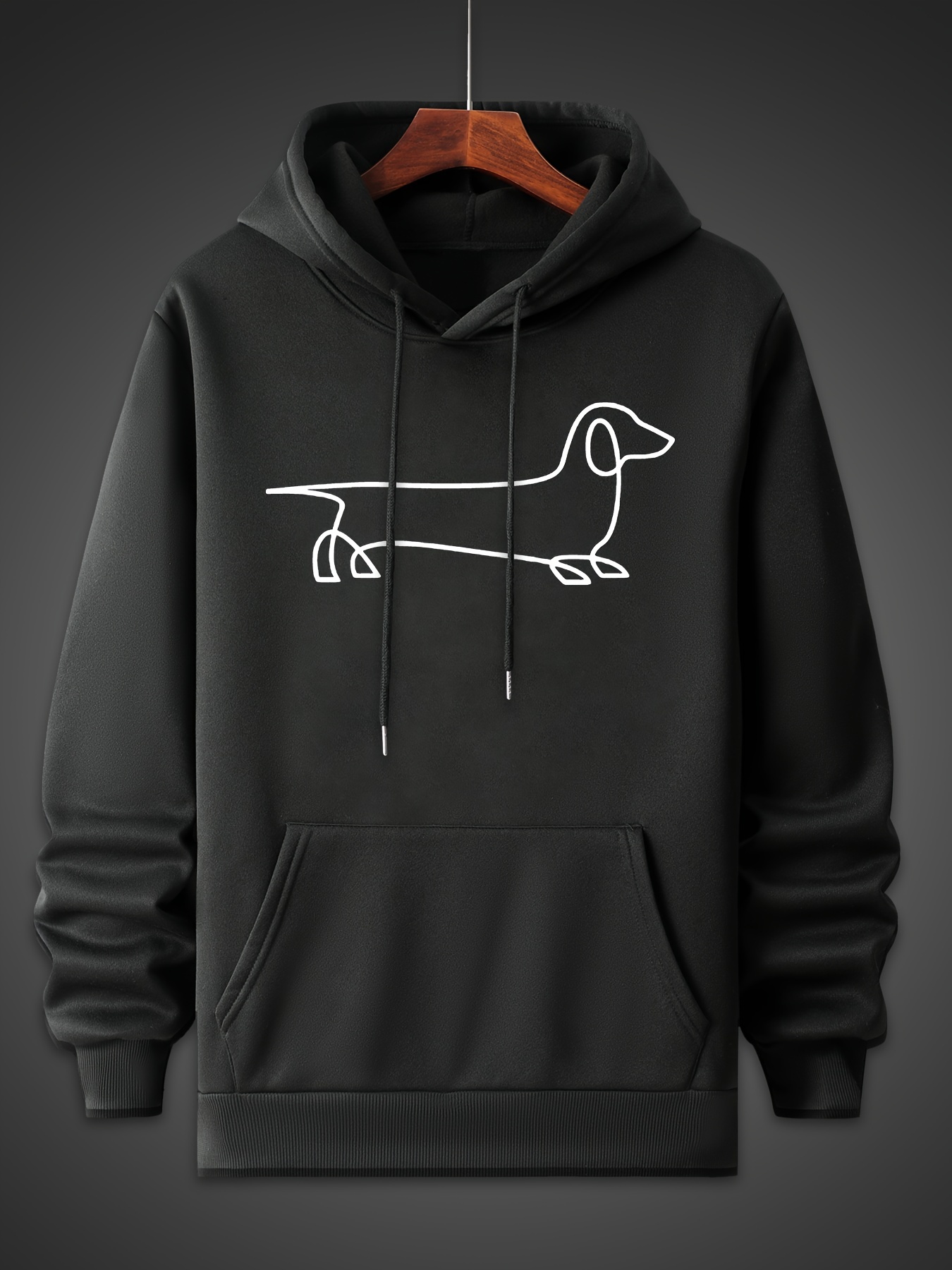 dog sketch pattern mens trendy comfy hoodie casual slightly stretch breathable hooded sweatshirt for outdoor details 35