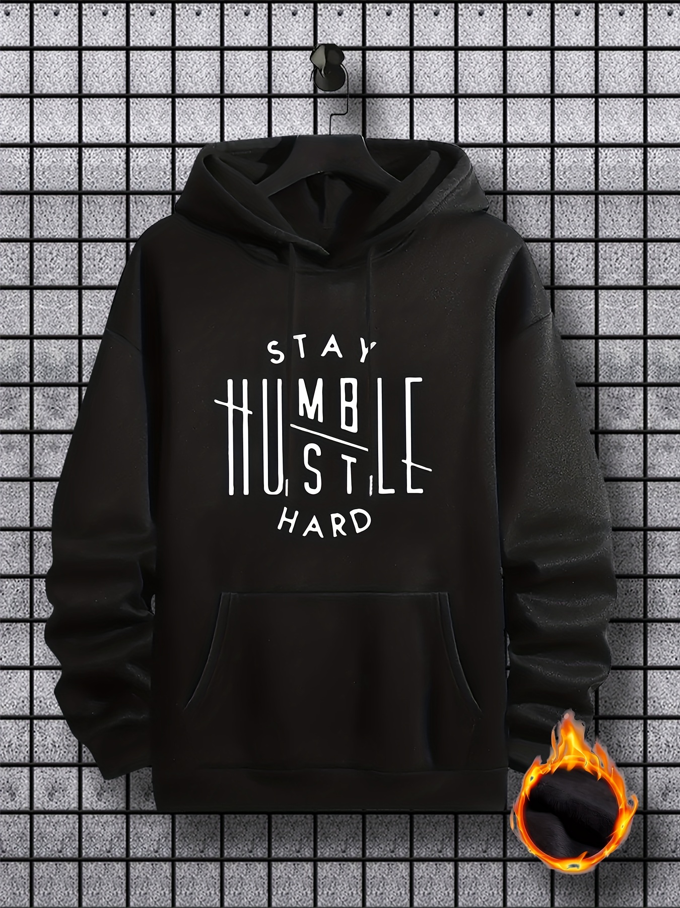 stay humble hustle print hoodie cool hoodies for men mens casual graphic design pullover hooded sweatshirt with kangaroo pocket streetwear for winter fall as gifts details 66