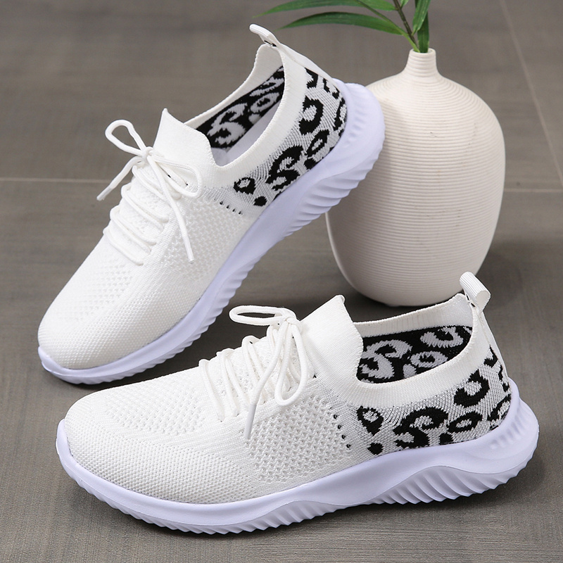 womens casual sneakers flying woven leopard pattern breathable lace up running shoes womens footwear details 3