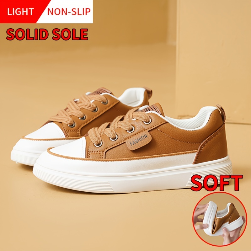 womens solid color casual sneakers lace up soft sole platform comfy shoes low top walking shoes details 0