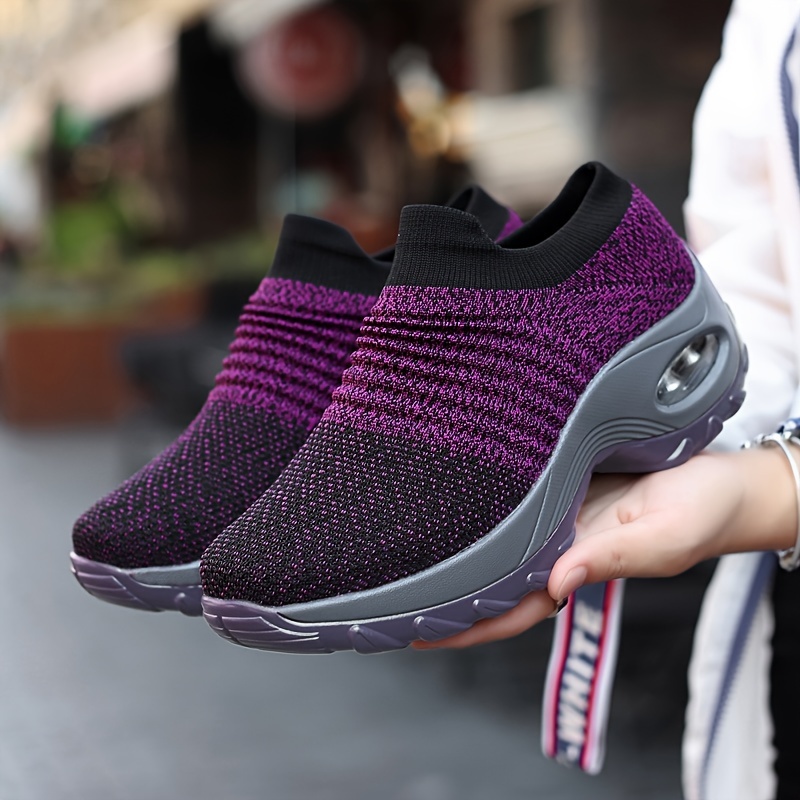 womens casual sports socks sneakers fashionable thick sole air cushion elevated sloping heel rocking shoes details 0