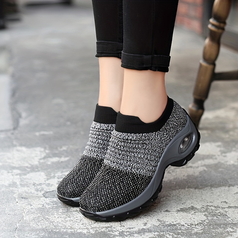 womens casual sports socks sneakers fashionable thick sole air cushion elevated sloping heel rocking shoes details 3