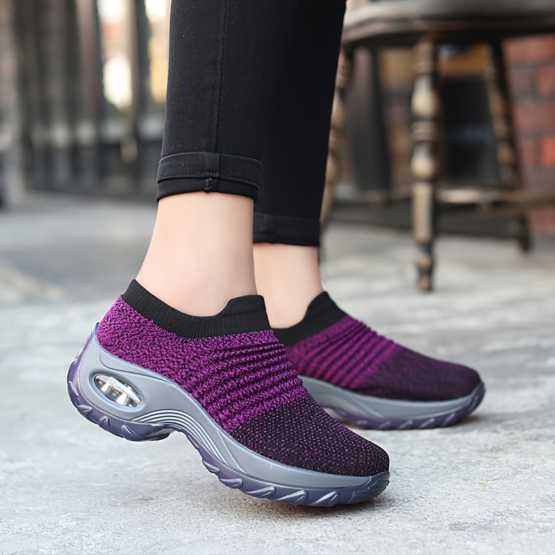 womens casual sports socks sneakers fashionable thick sole air cushion elevated sloping heel rocking shoes details 4