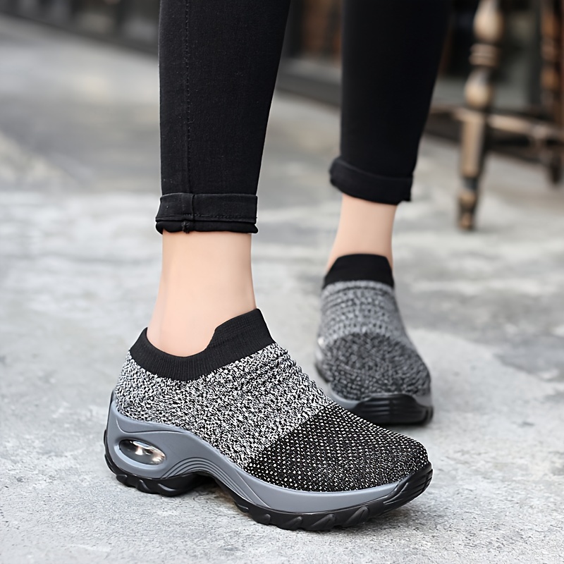 womens casual sports socks sneakers fashionable thick sole air cushion elevated sloping heel rocking shoes details 5