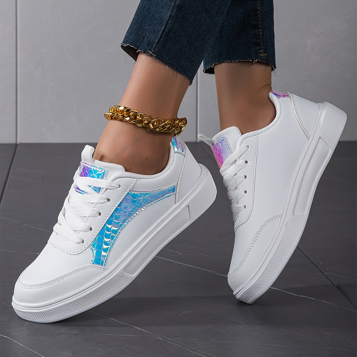 womens fashion flat skate shoes all match round toe lace up low top sneakers all match walking trainers details 6