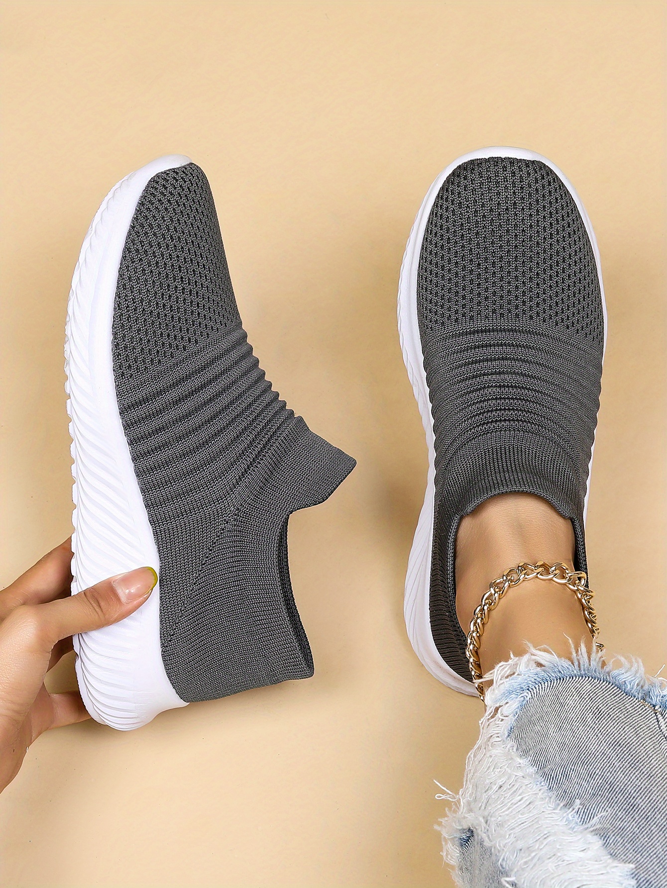 womens casual sneakers breathable flying woven slip on running shoes walking shoes details 6