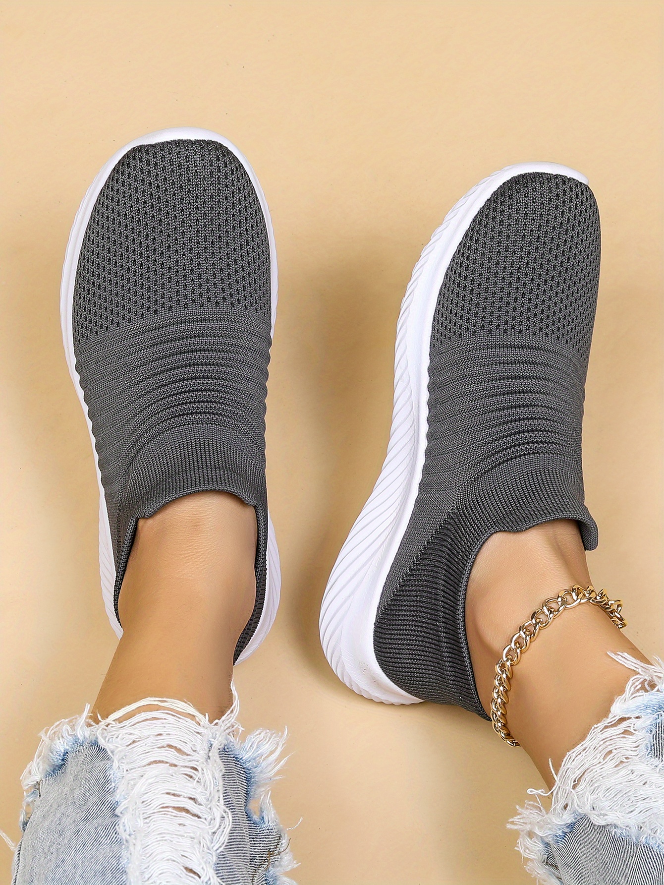 womens casual sneakers breathable flying woven slip on running shoes walking shoes details 8