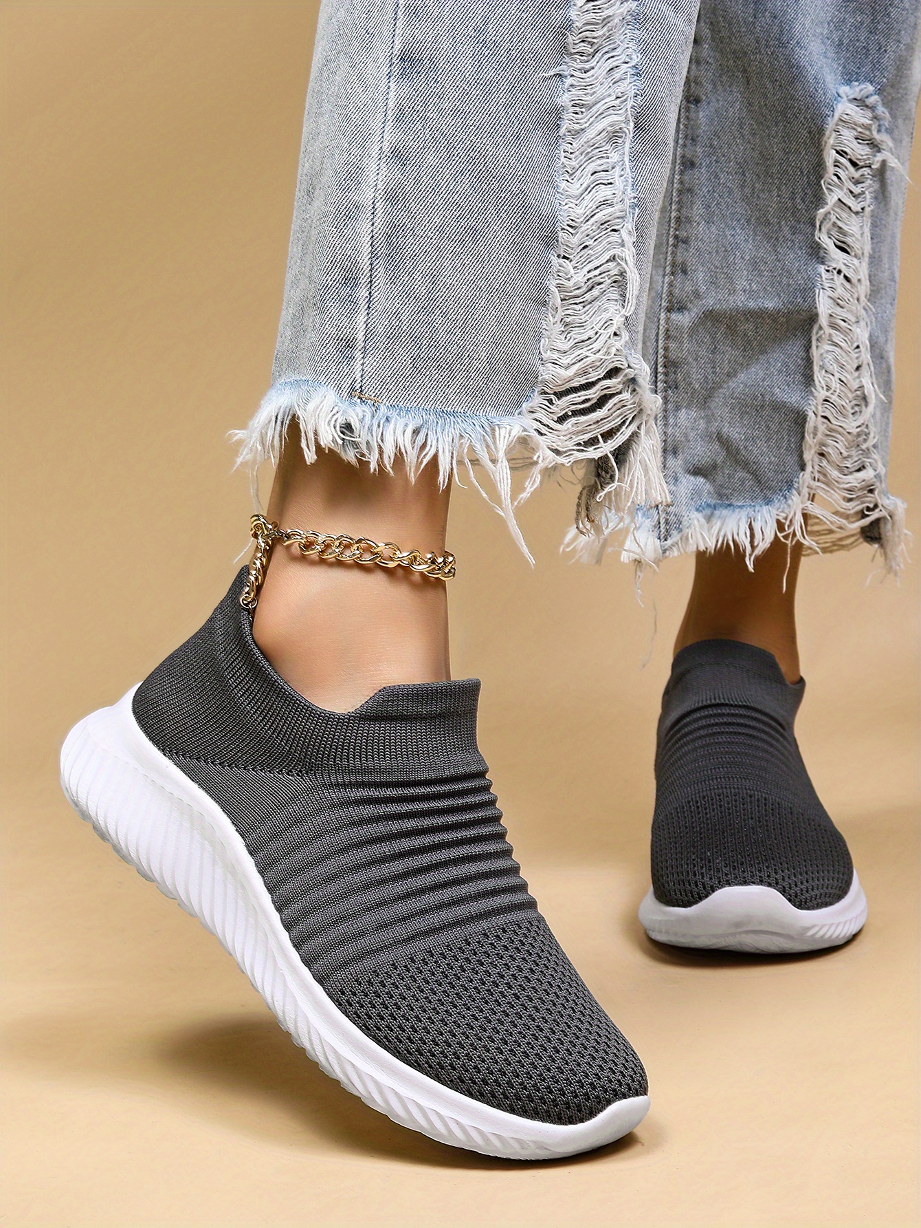 womens casual sneakers breathable flying woven slip on running shoes walking shoes details 11