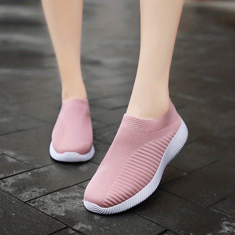 womens knitted sock shoes solid color breathable low top slip on shoes lightweight walking running gym shoes details 0