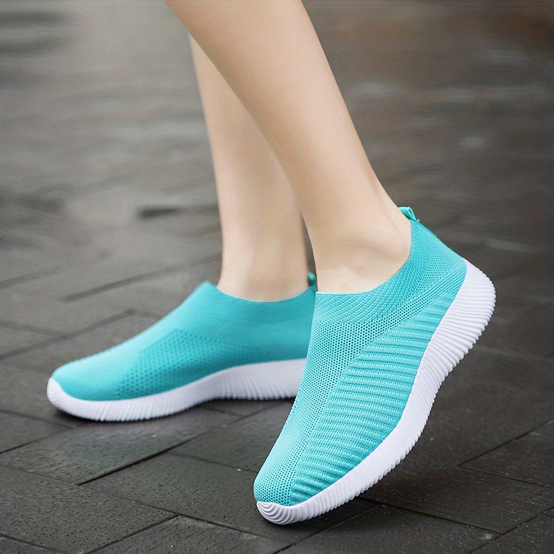 womens knitted sock shoes solid color breathable low top slip on shoes lightweight walking running gym shoes details 2