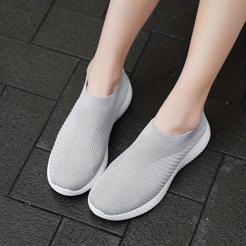 womens knitted sock shoes solid color breathable low top slip on shoes lightweight walking running gym shoes details 3