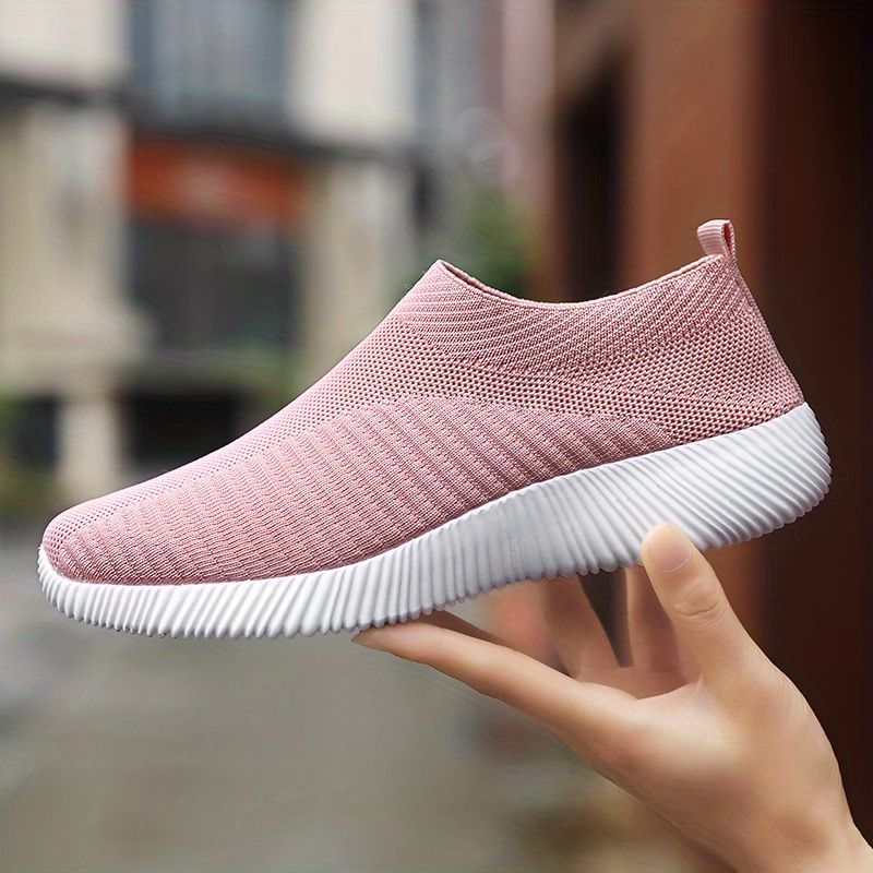 womens knitted sock shoes solid color breathable low top slip on shoes lightweight walking running gym shoes details 6