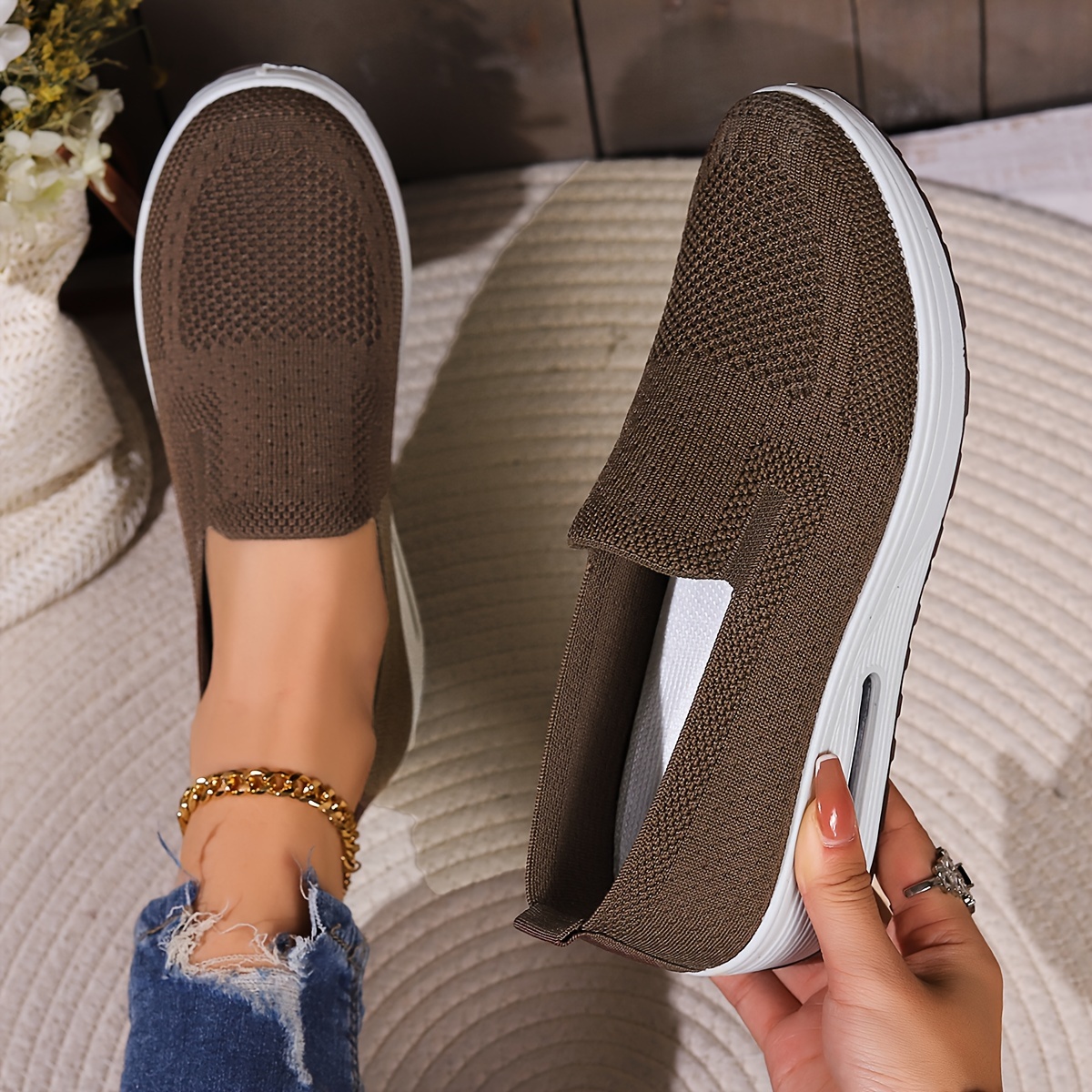 womens air cushion rocker shoes comfortable low top slip on sock shoes casual walking shoes details 1