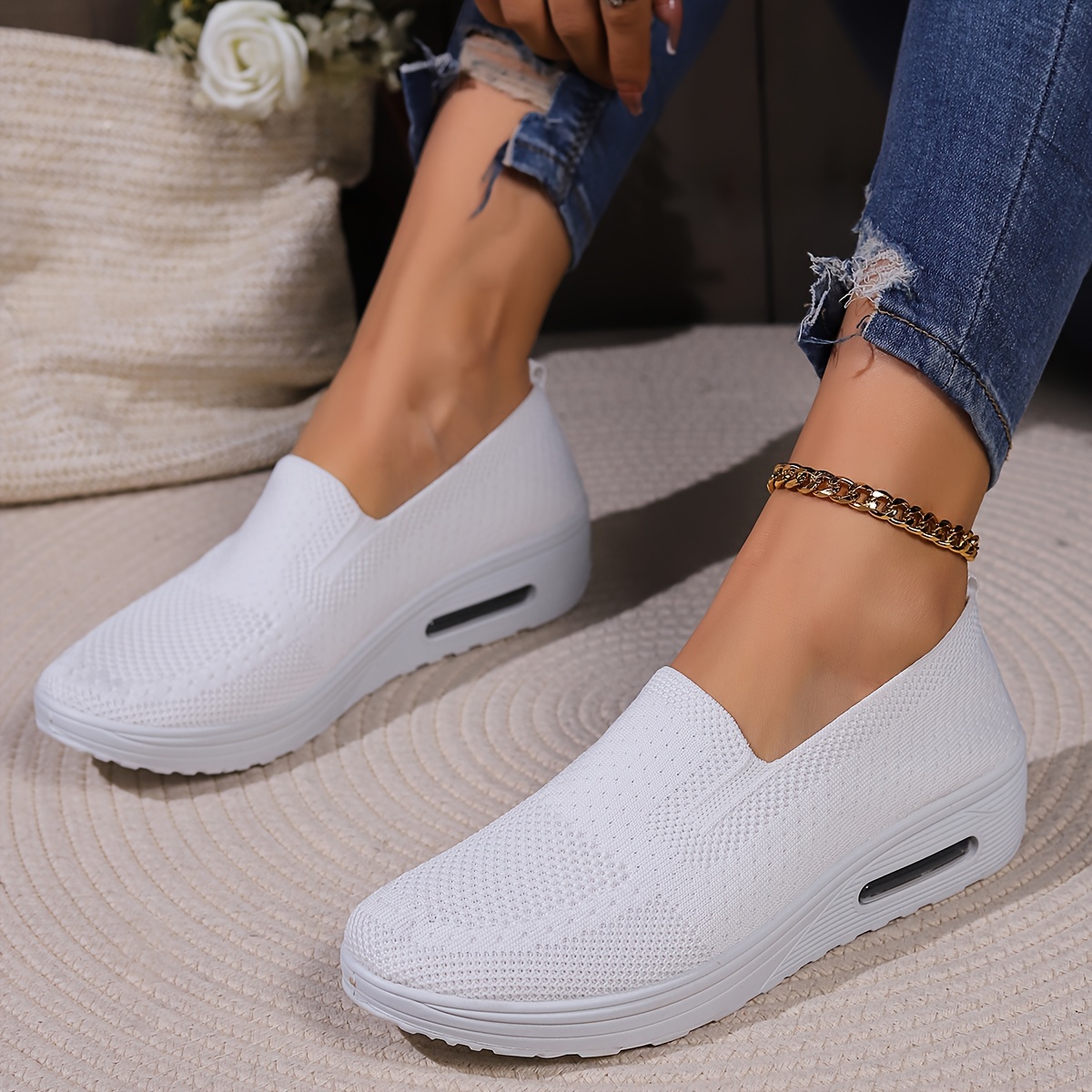 womens air cushion rocker shoes comfortable low top slip on sock shoes casual walking shoes details 5