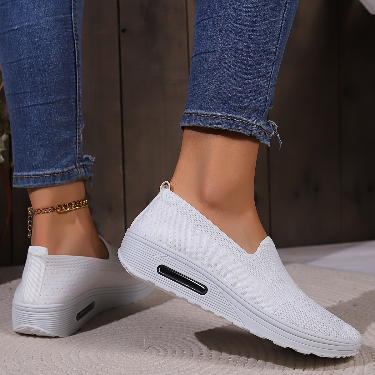 womens air cushion rocker shoes comfortable low top slip on sock shoes casual walking shoes details 8