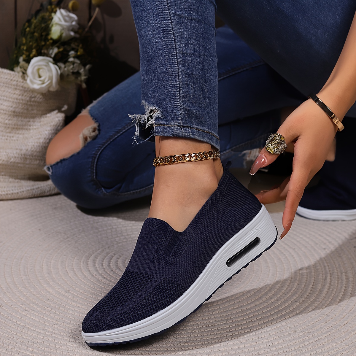 womens air cushion rocker shoes comfortable low top slip on sock shoes casual walking shoes details 9