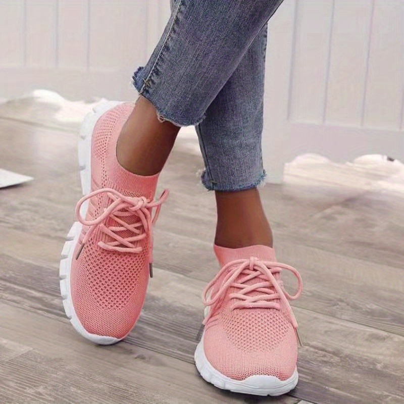 womens knitted sports shoes lightweight lace up low top running shoes casual outdoor gym sneakers details 0