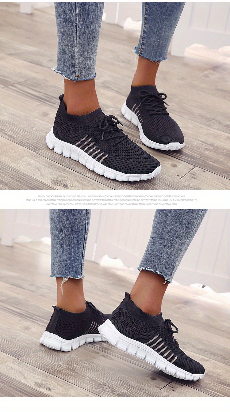 womens knitted sports shoes lightweight lace up low top running shoes casual outdoor gym sneakers details 8