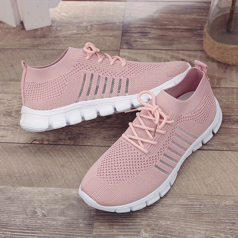 womens knitted sports shoes lightweight lace up low top running shoes casual outdoor gym sneakers details 19