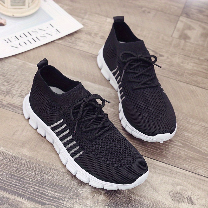 womens knitted sports shoes lightweight lace up low top running shoes casual outdoor gym sneakers details 21