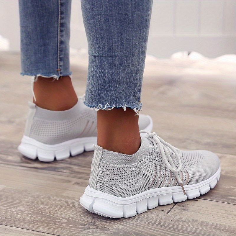 womens knitted sports shoes lightweight lace up low top running shoes casual outdoor gym sneakers details 25