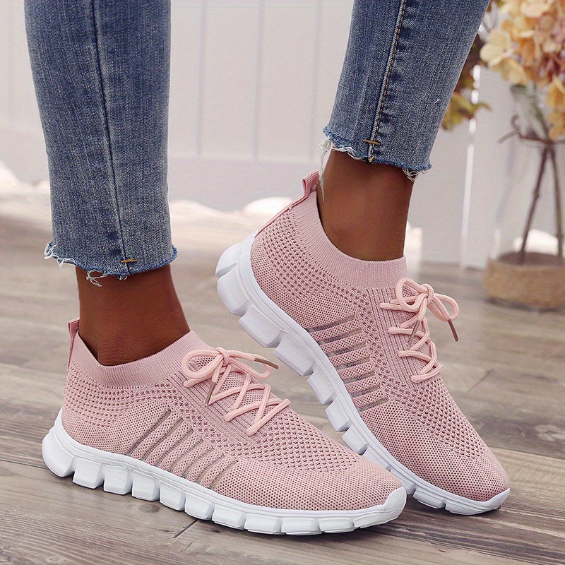 womens knitted sports shoes lightweight lace up low top running shoes casual outdoor gym sneakers details 26